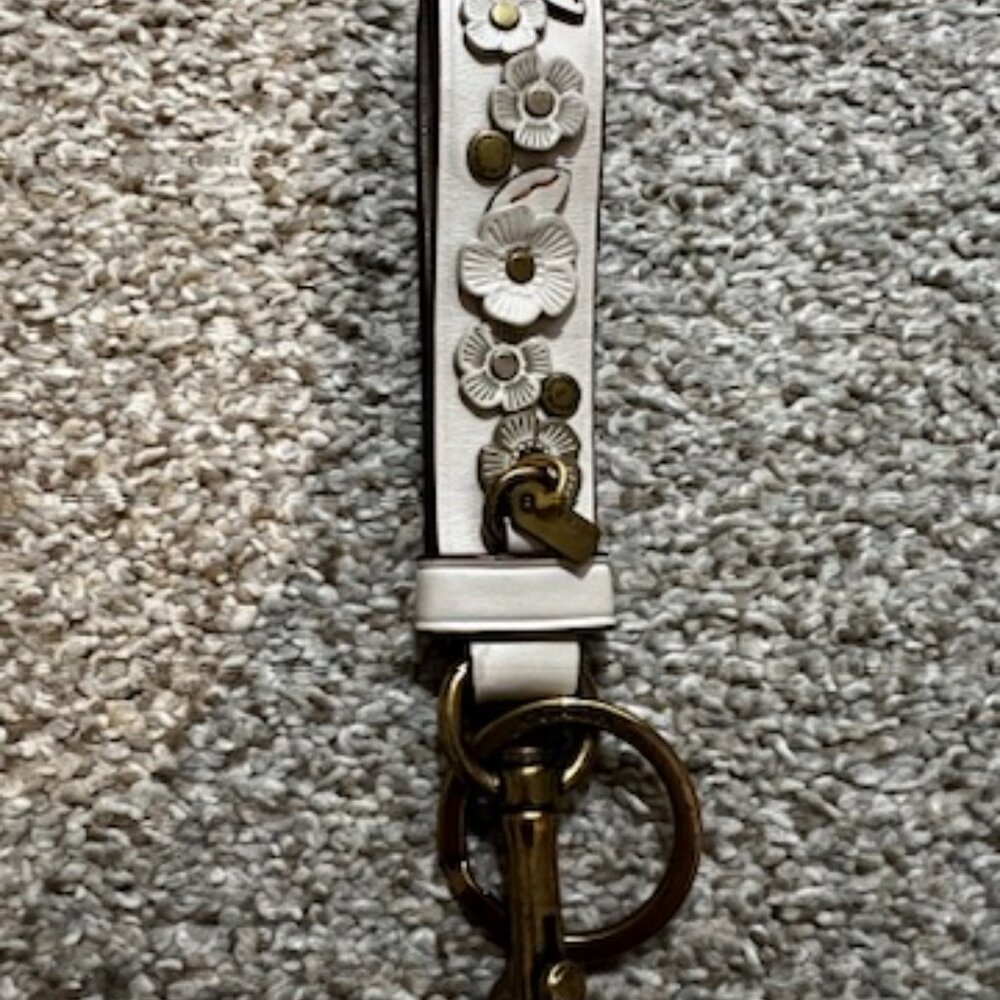 Coach Leather White Flowers Key Loop and Fob